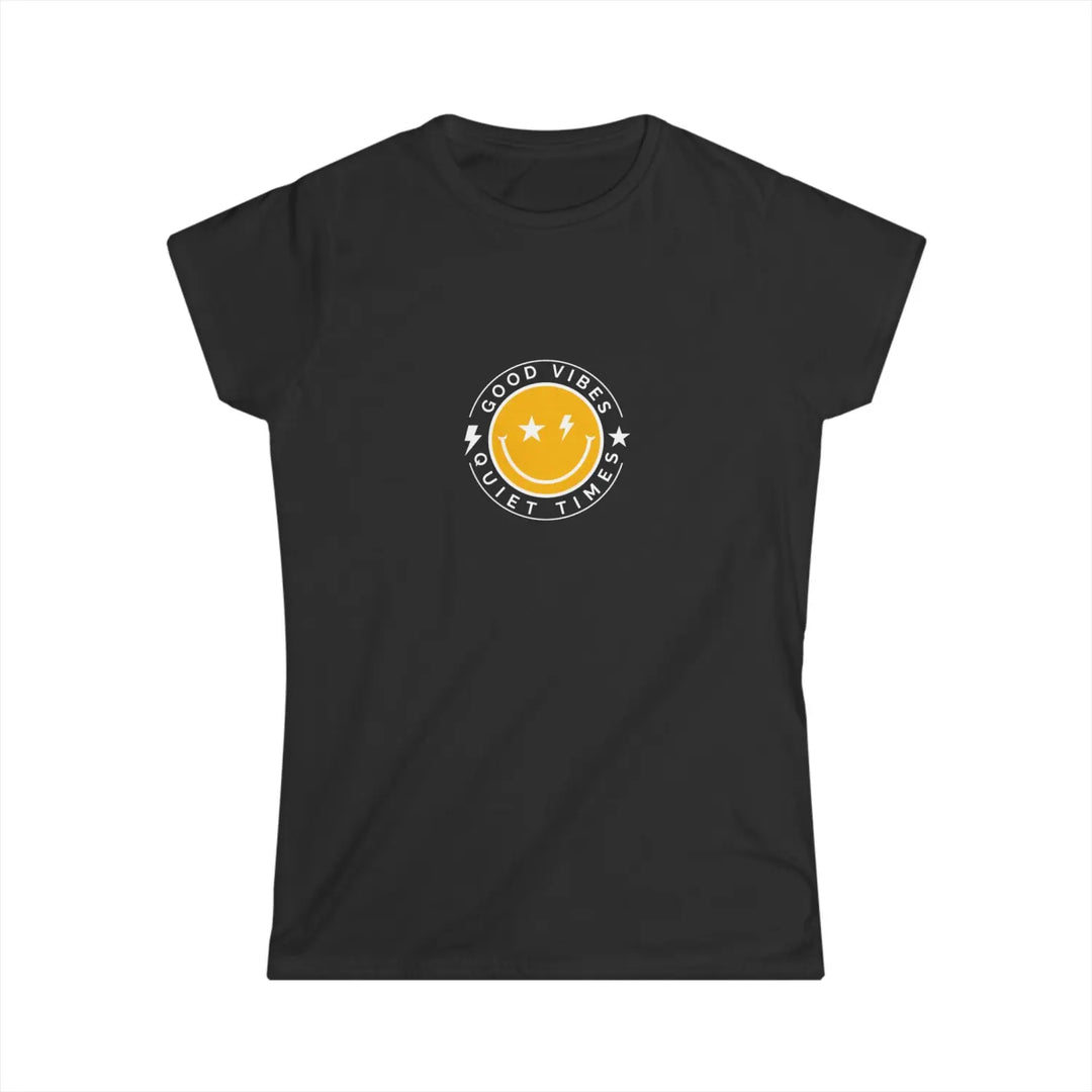 Women’s Tee - Good Vibes Relaxation Shirt with Smiley Face Design - Black / S - T-Shirt