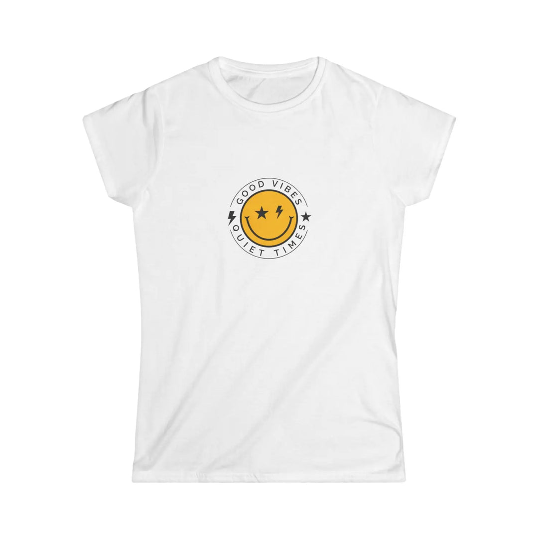 Women’s Tee - Good Vibes Relaxation Shirt with Smiley Face Design - White / S - T-Shirt