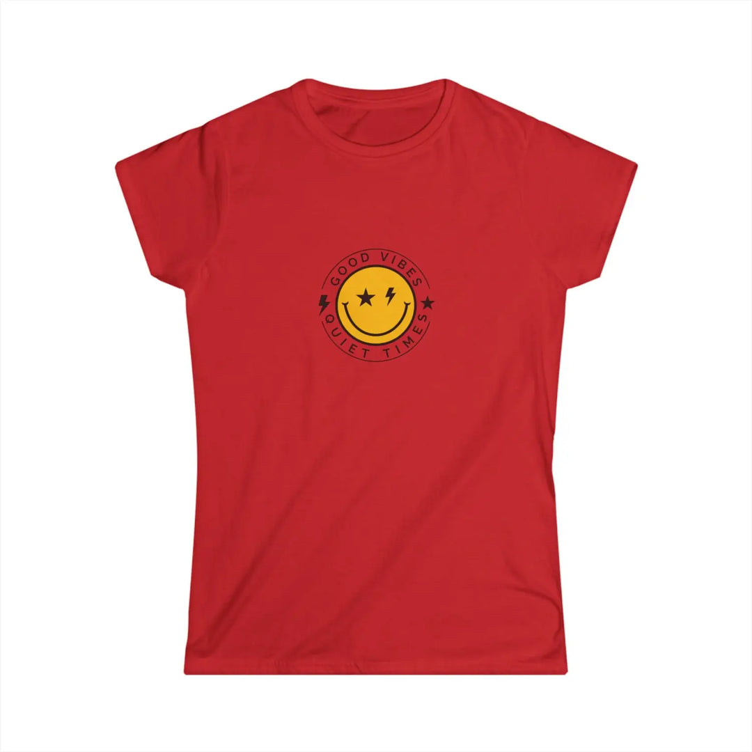 Women’s Tee - Good Vibes Relaxation Shirt with Smiley Face Design - Red / S - T-Shirt