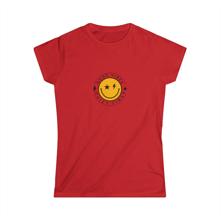 Women’s Tee - Good Vibes Relaxation Shirt with Smiley Face Design - Red / S - T-Shirt