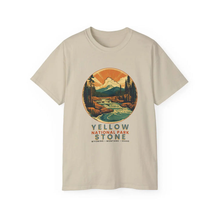Yellowstone National Park Adventure Tee Nature Lover Shirt Unisex Cotton Travel Gift Outdoor Enthusiast Apparel - Sand