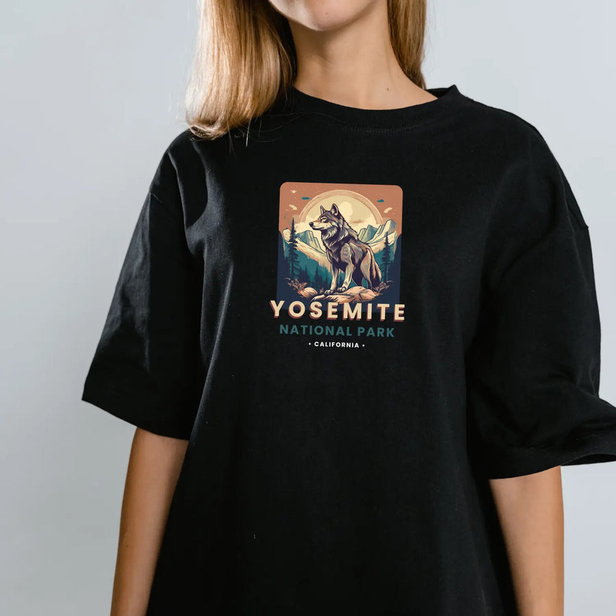 Yosemite Wolf Graphic T-Shirt Nature Lover Gift Outdoor Adventure Tee Travel Apparel National Park Souvenir