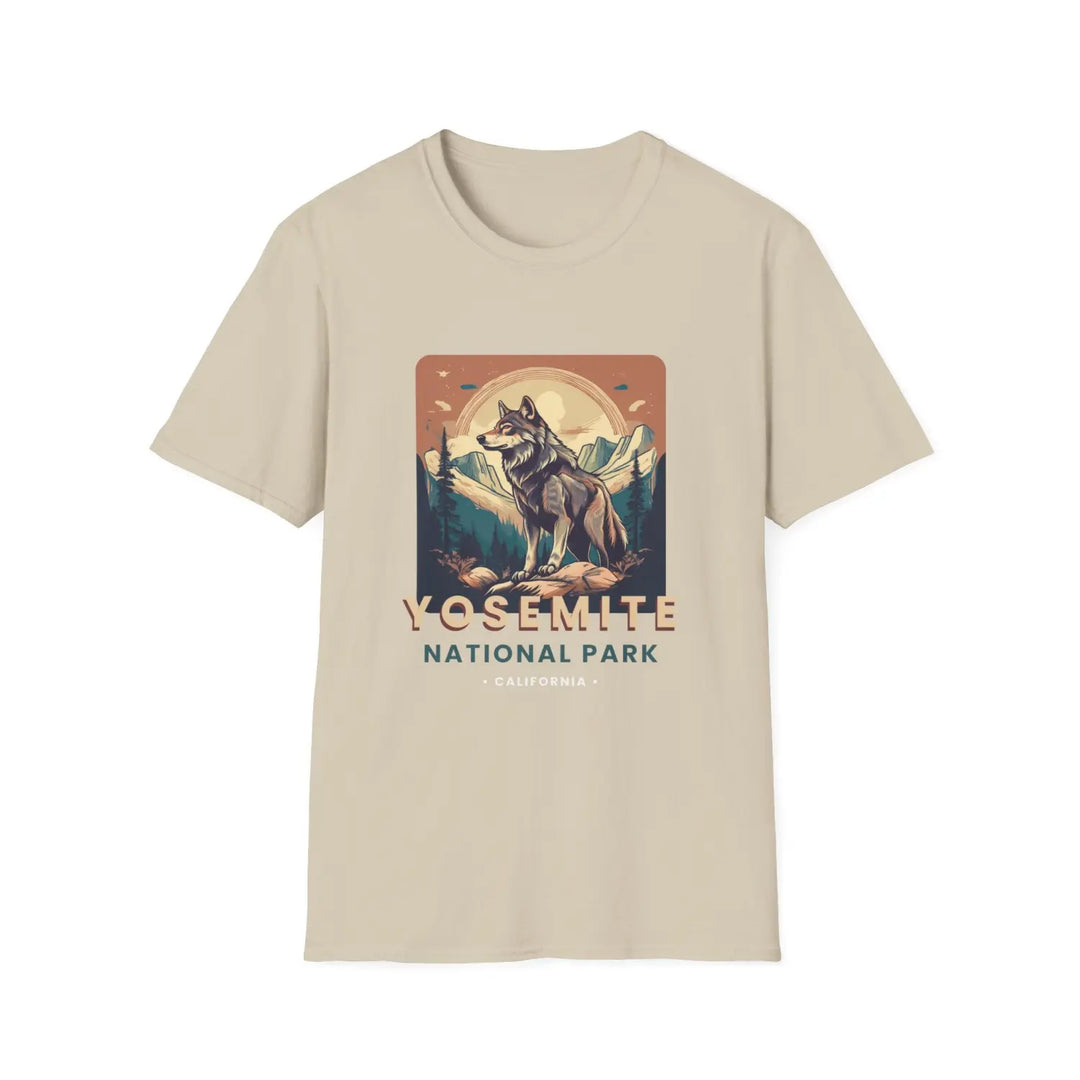 Yosemite Wolf Graphic T-Shirt Nature Lover Gift Outdoor Adventure Tee Travel Apparel National Park Souvenir - S / Sand