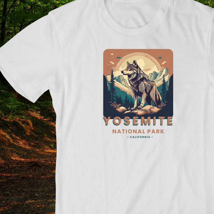 Yosemite Wolf Graphic T-Shirt Nature Lover Gift Outdoor Adventure Tee Travel Apparel National Park Souvenir